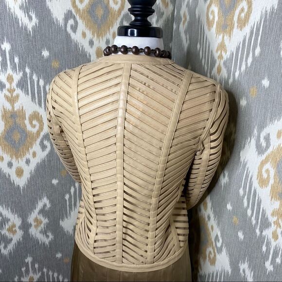 Ralph Lauren 2015 Resort Sandstone Beige Chevron Lamb Leather Zip Front Jacket - Picture 3 of 16